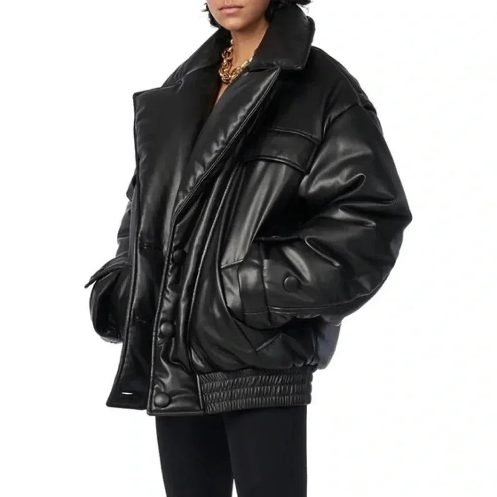 NWT Free People Ronny Kobo Camile Jacket Black Oversized Bomber Faux Leather - Picture 6 of 17